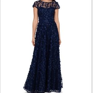 Macys XSCAPE 3D embroidered Navy Bridesmaid Gown